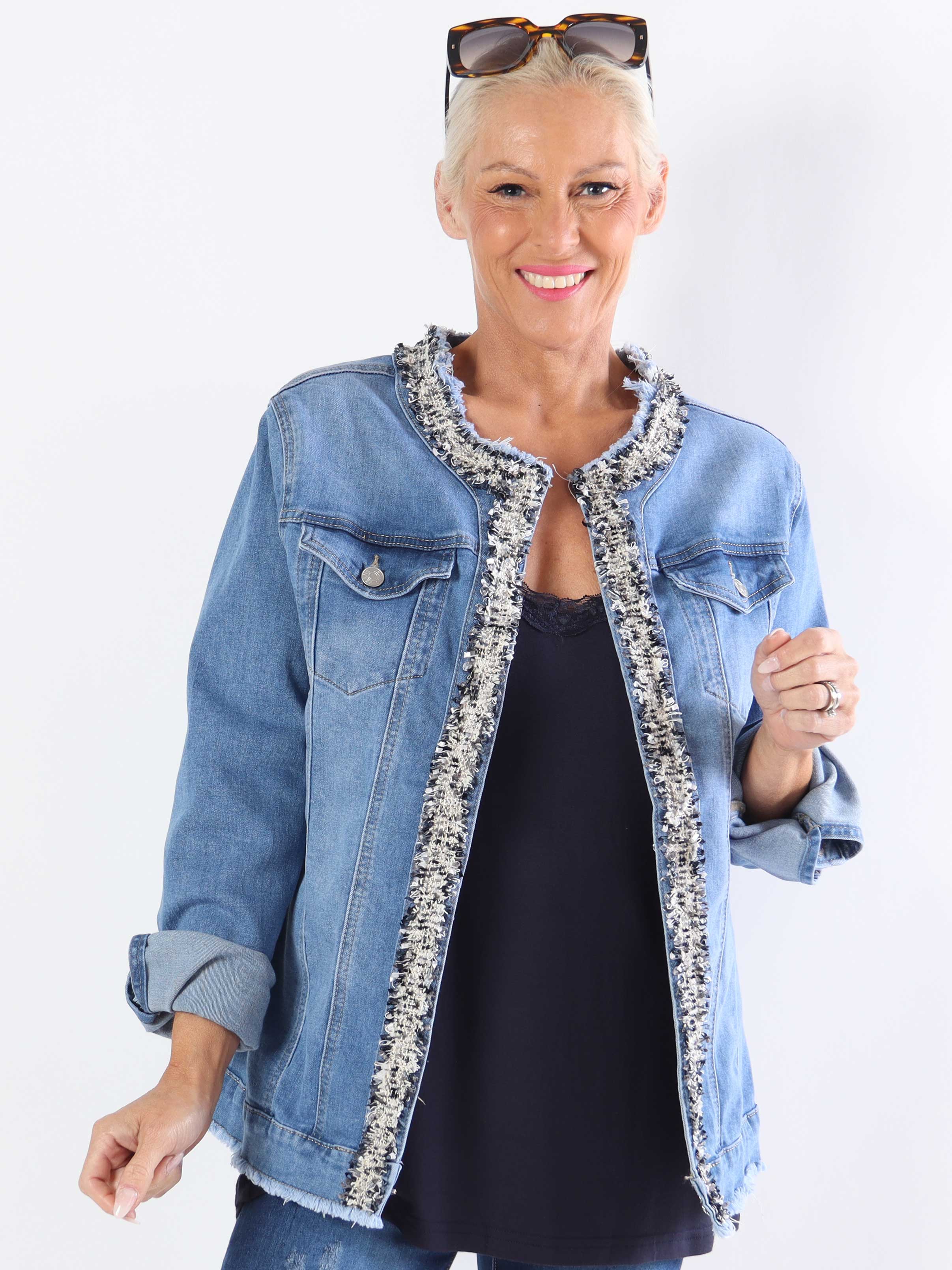 Paris - Denimjakke med stræk og tweed i kanten